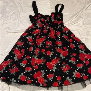 Hot Topic Black Dress with Red Floral Pattern
